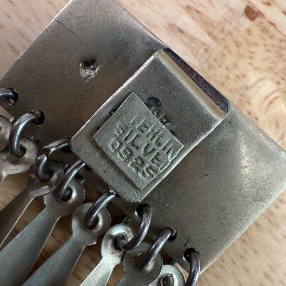 Vintage 1930-40s Mexico Sterling Silver 925 Pyramid Panel Bracelet Missing Link - Picture 8 of 11